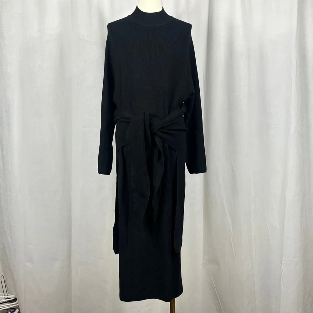 NWT Revolve SNDYS Tied Up Ribbed Long Sleeve Dress in Black. - Picture 5 of 14